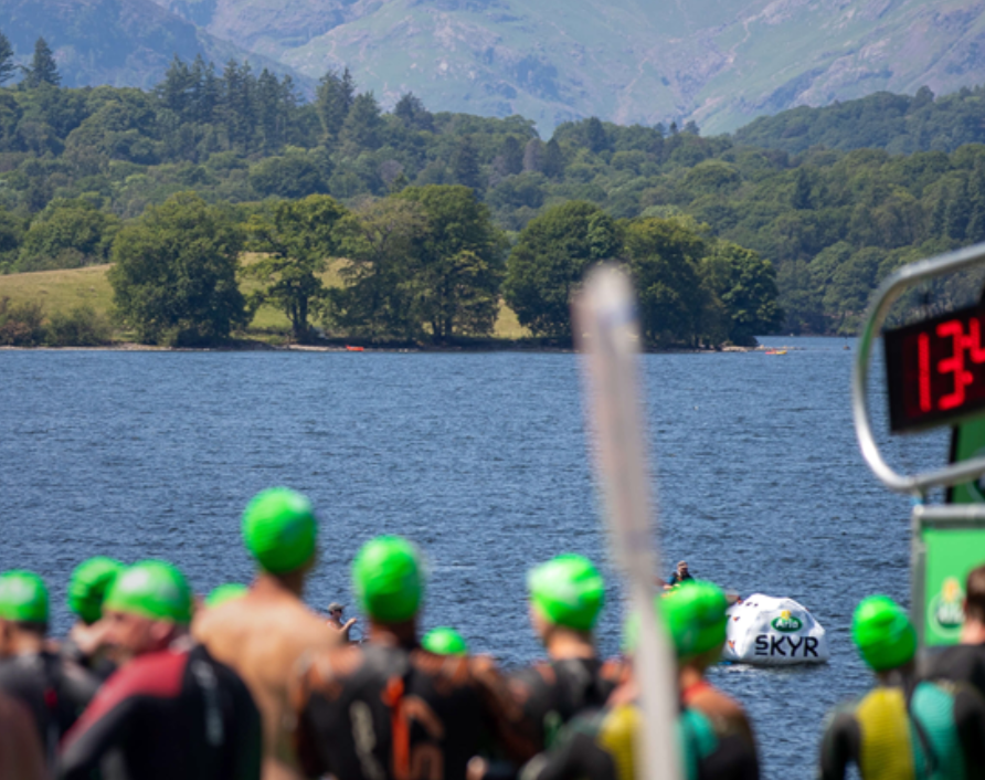 Arla Great North Swim - lake and swimmers ready to enter the water
